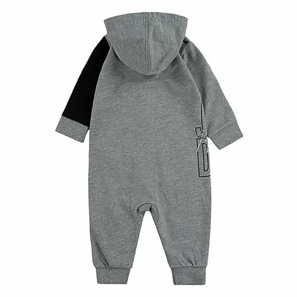 Nike Air Jordan Newborn Signature Coverall Gray Full Zip Hooded Long Sleeve New - Picture 2 of 4